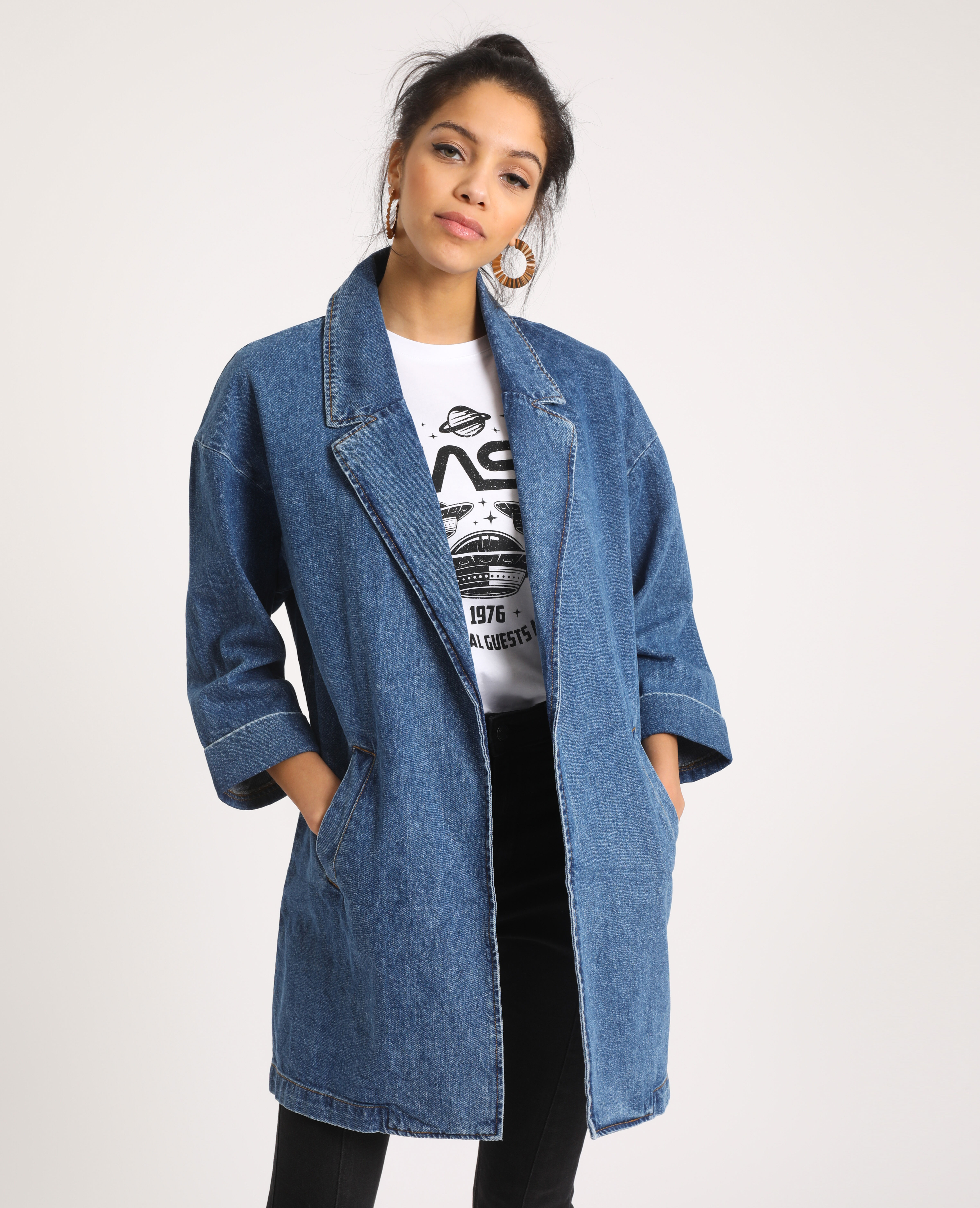 Manteau long en jean bleu denim - 280251683A06 | Pimkie