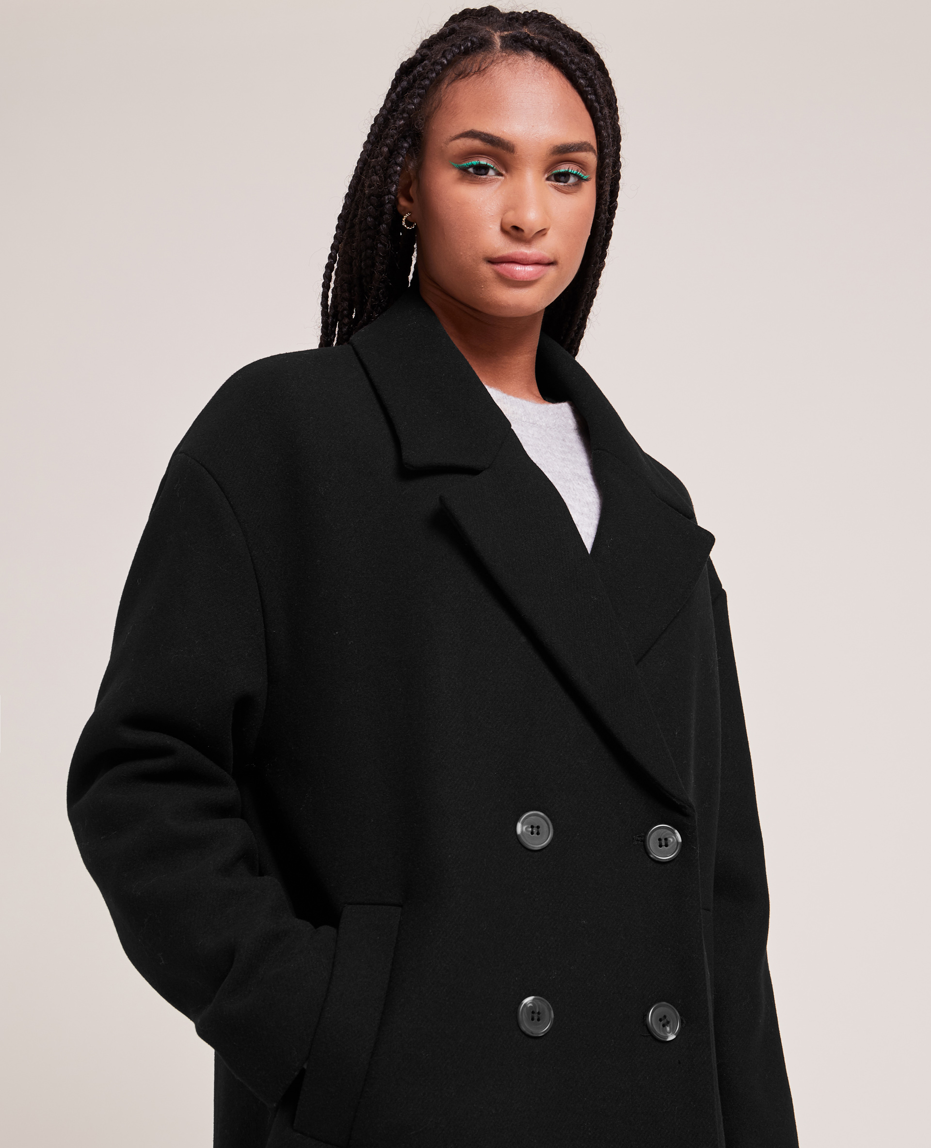 manteau noir femme oversize laine