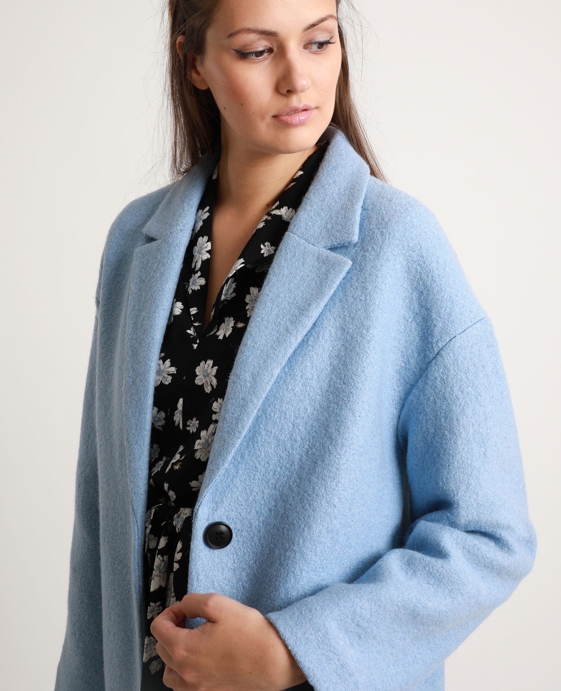 manteau femme bleu laine